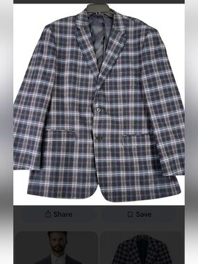 Saddlebred Men's Plaid Multi Color Blazer; Size 36S